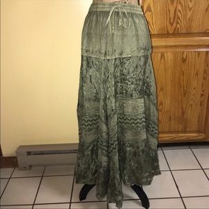 Vintage flower boho green skirt free size maxi
